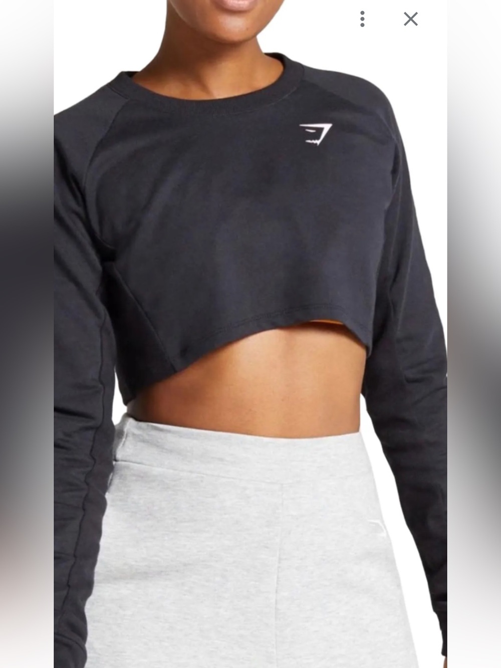 Gymshark Black Cropped Crew Neck Long Sleeve Top Sz M
